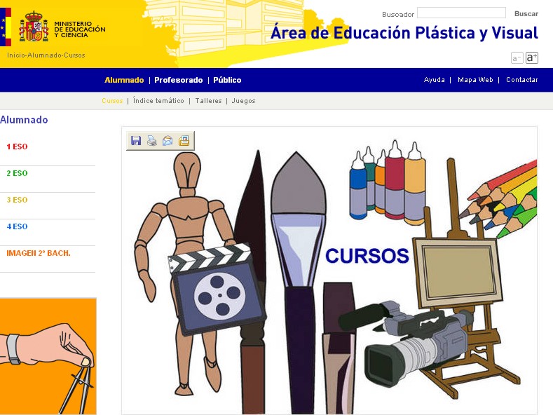 Pantalla de selección de curso
