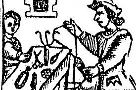 Hilanderos, xilografía.