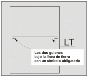 Ejemplo de línea de tierra. Una línea recta con dos guiones debajo en los dos laterales. Es obligatorio poner los guiones.