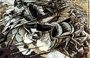 "La carga de los lanceros". Obra de  Umberto Boccioni