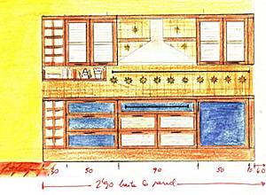 Croquis de un alzado de Cocina para vivienda.