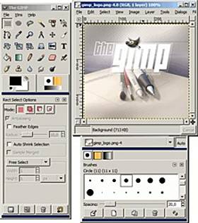 Interfaz de usuario de Gimp.