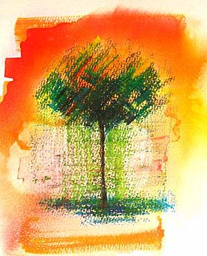 Ilustración de árbol realizado con técnica mixta