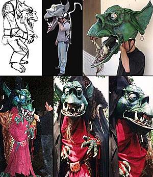 Boceto en papel, estructura y acabado final de un disfraz de Hobbit para representación teatral