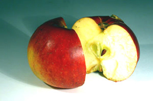 Fotografía de una manzana cortada por la mitad
