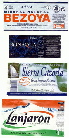 Diferentes marcas de agua mineral.