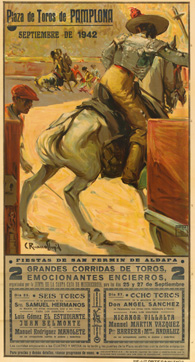 Cartel de toros de Carlos Ruano LLopis. Plaza de Toros de Pamplona. 1942.