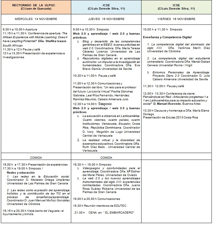 Programa completo del Congreso EDUTEC 2012
