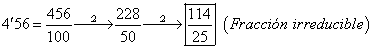 Fracci�n irreducible de 4'56