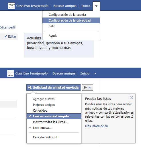 Detalles de configuración de cuenta de Facebook