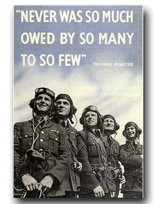 Poster británico con una frase de Churchill referida a la aviación británica